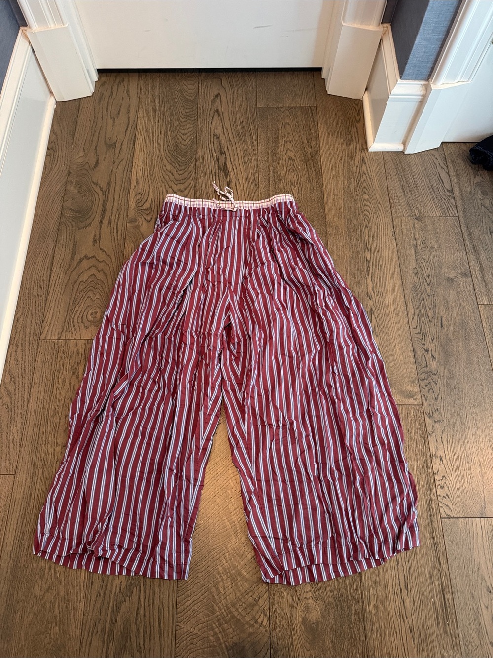 Anthropologie Red and White Striped Wide-Leg Pull-On Trousers